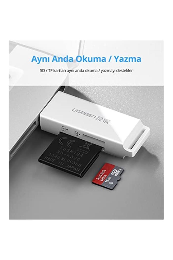 Ugreen USB 3.0 SD ve Micro SD Kart Okuyucu, Beyaz