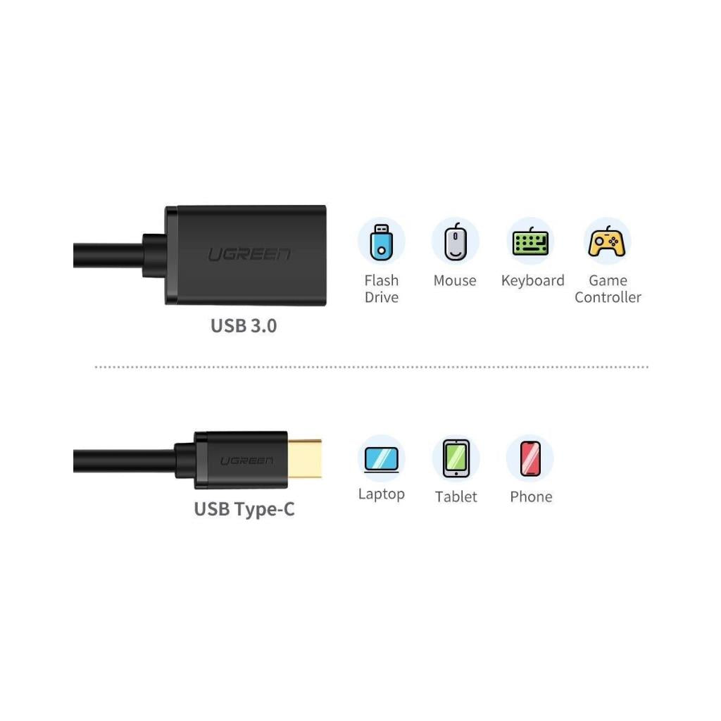 Ugreen USB 3.0 Type-C Dönüştürücü Adaptör, Siyah