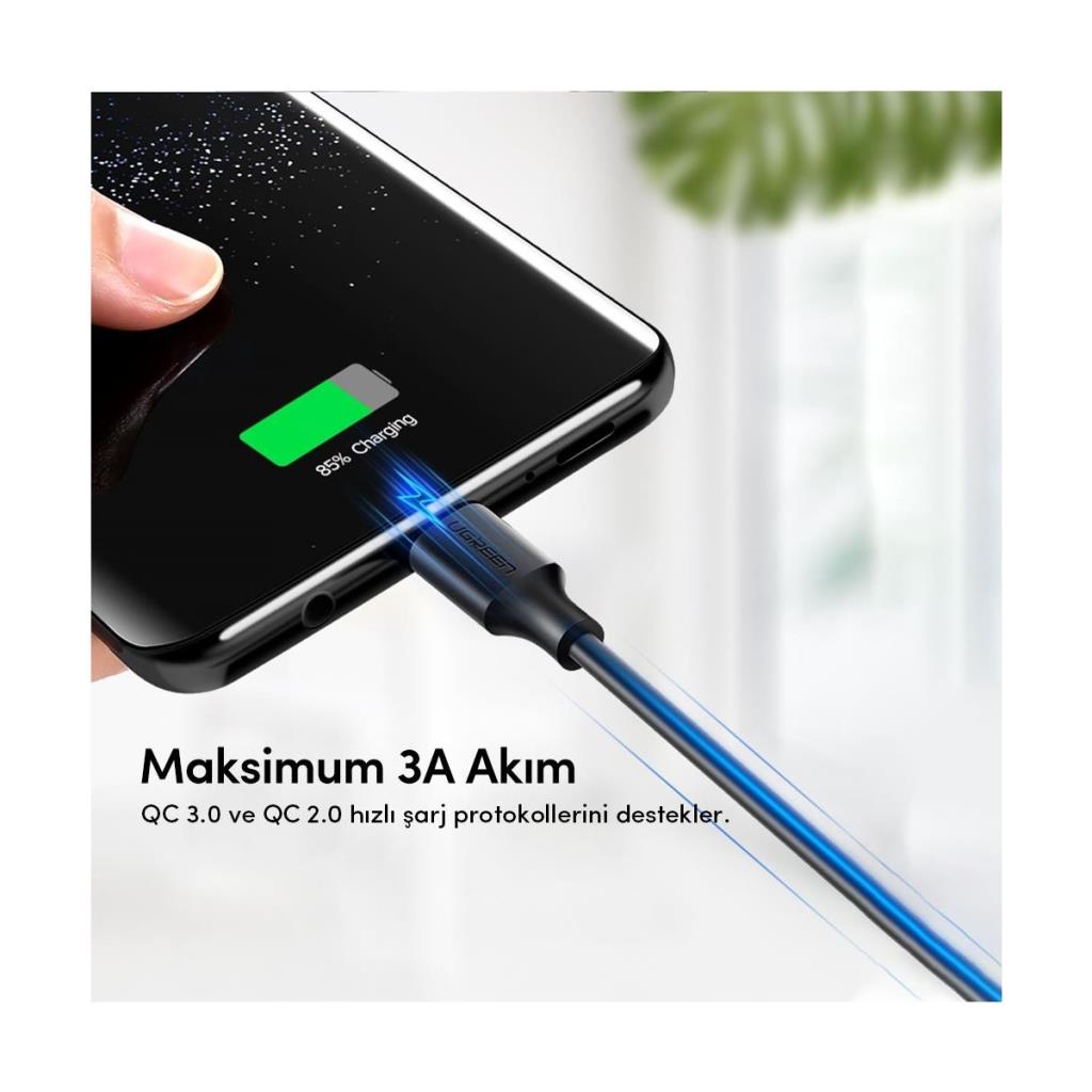 Ugreen USB-A & USB-C Şarj ve Data Kablosu, 2 Metre, Siyah