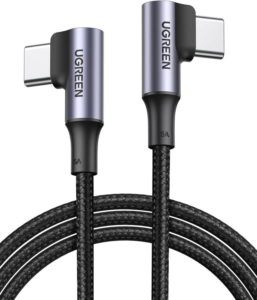 Ugreen Type-C to Type-C 100W 5A Örgülü 90 Derece Şarj Kablosu 1 Metre - OUTLET