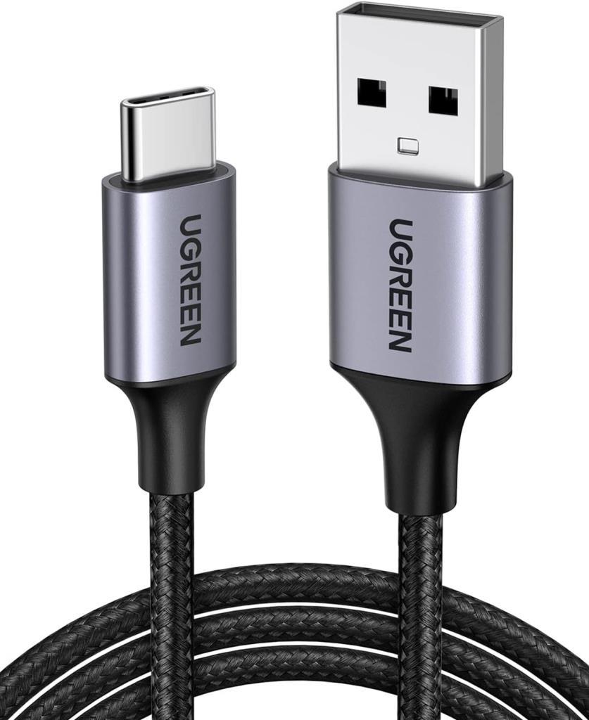 UGREEN 2.0 A USB-A & USB-C Örgülü Şarj ve Data Kablosu, 25 Santimetre, Siyah, 60124 Teşhir