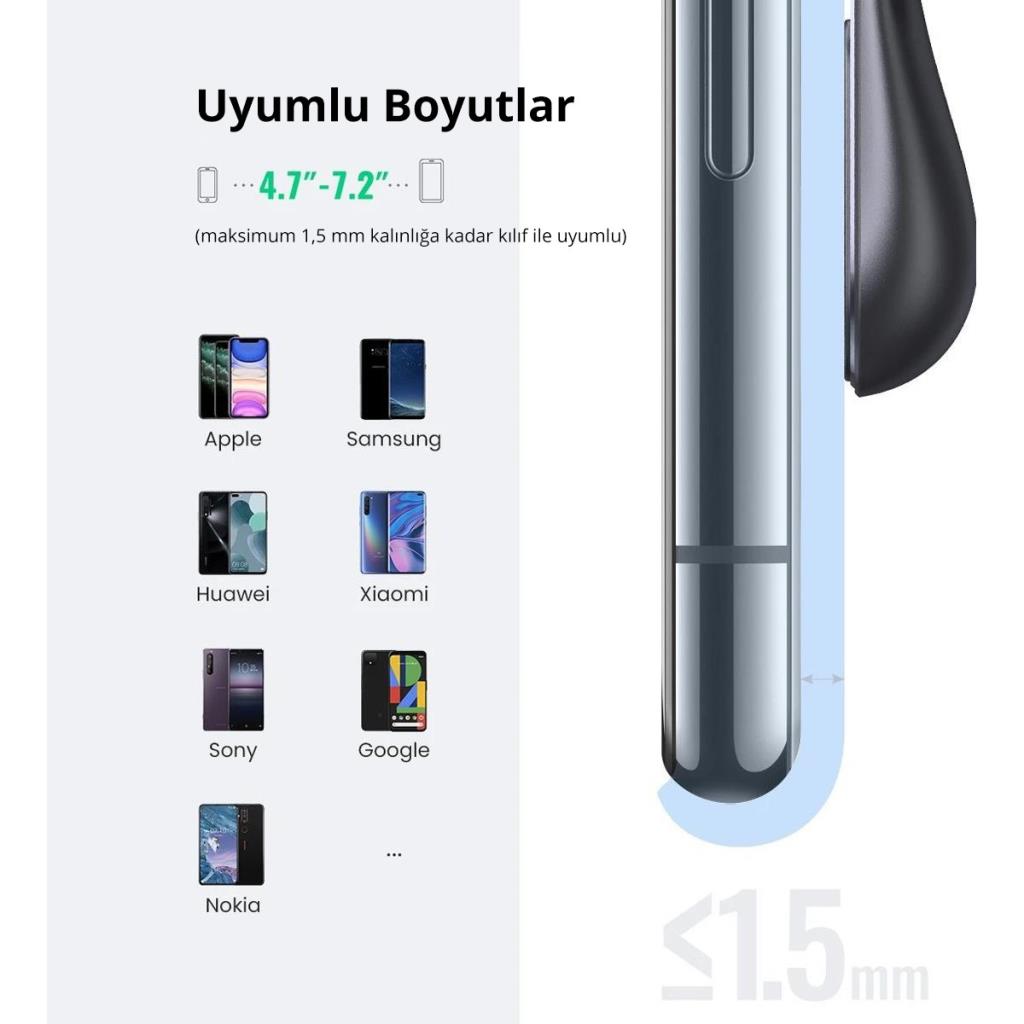 UGREEN Uzun Manyetik Araç İçi Telefon Tutucu, Siyah