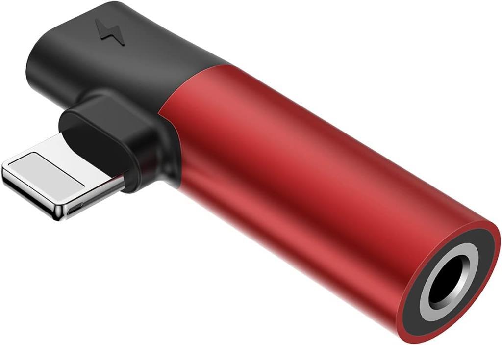 Baseus L43 2 in 1, Bilgisayar/Telefon Mini Hub Adaptörü, Kırmızı - Siyah, Giriş: Lightning, Çıkış: Lightning & AUX 3.5 mm,Seyahat Boy, Hafif, Mobil Oyun İçin Uygun, iPhone Şarj & Kulaklık Dönüştürücü Teşhir
