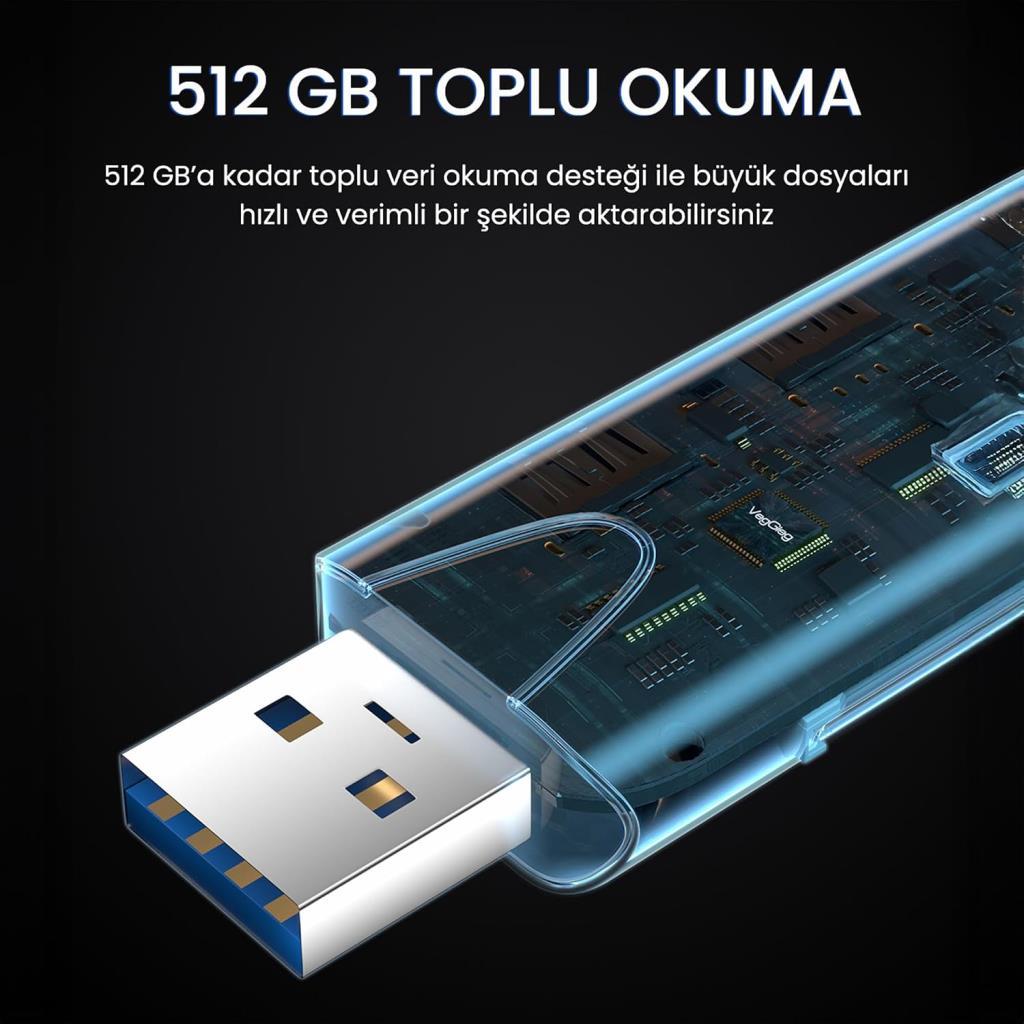 VegGieg Type-C ve USB 3.0 SD-MicroSD TF Kart Okuyucu