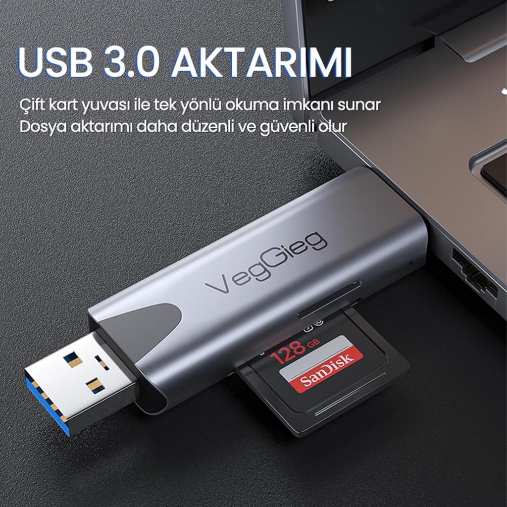 VegGieg Type-C ve USB 3.0 SD-MicroSD TF Kart Okuyucu