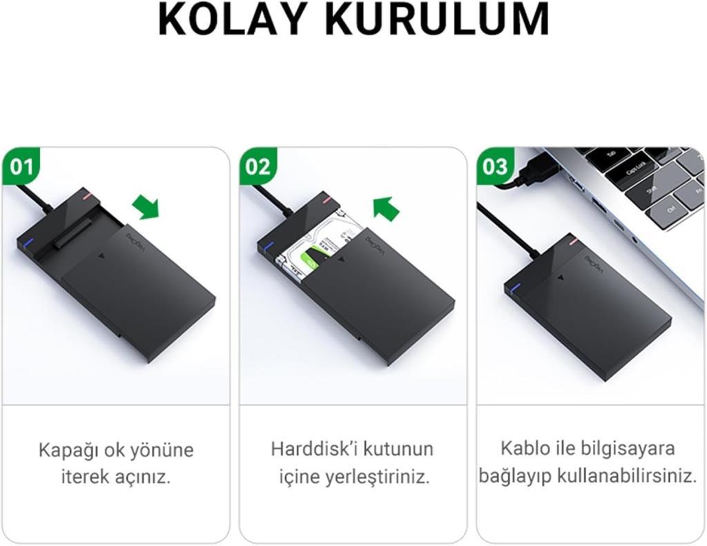VegGieg USB 3.0 Micro-B 2.5 inch SATA SSD Hard Disk Kutusu - Outlet