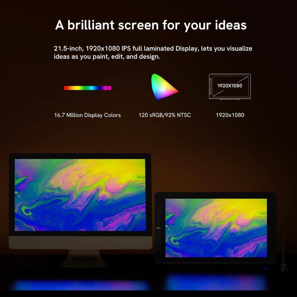 VEIKK Vk2200pro 21.5"IPS FHD Tam Lamine Ekran 8 Kısayol2 Scroll Tuşlu Sağ Sol El Grafik Tablet-TEŞHİR