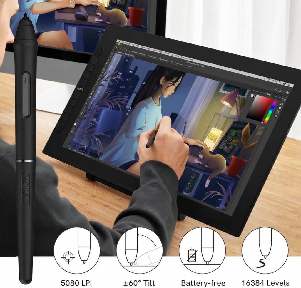 VEIKK Vk2200pro 21.5"IPS FHD Tam Lamine Ekran 8 Kısayol2 Scroll Tuşlu Sağ Sol El Grafik Tablet-TEŞHİR