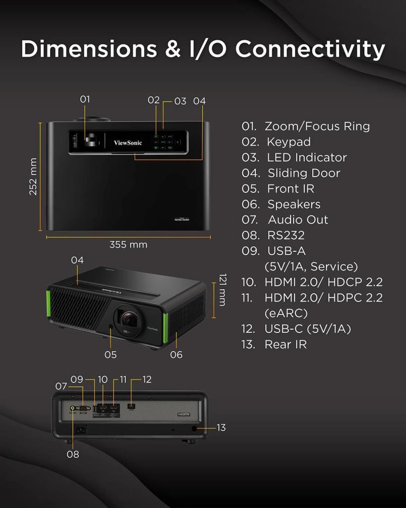 ViewSonic X1-4K Pro 3300 Lümen Wi-Fi Android LED 4K Projeksiyon Cihazı Teşhir