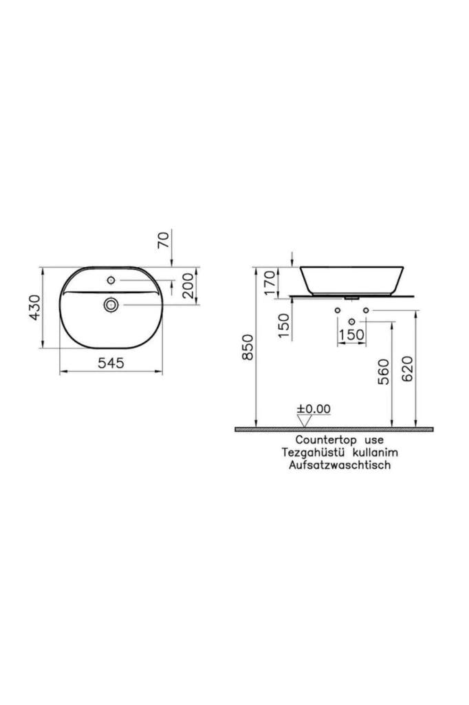 VitrA Geo 7428B001-0001 Oval Çanak Lavabo, 55 cm, Mat Beyaz