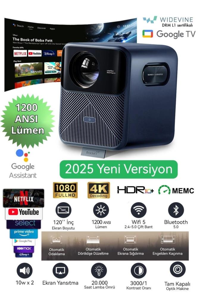 Wanbo Mozart 1 Pro 1200 Lümen Full HD Wi-Fi LED Projeksiyon Cihazı - OUTLET