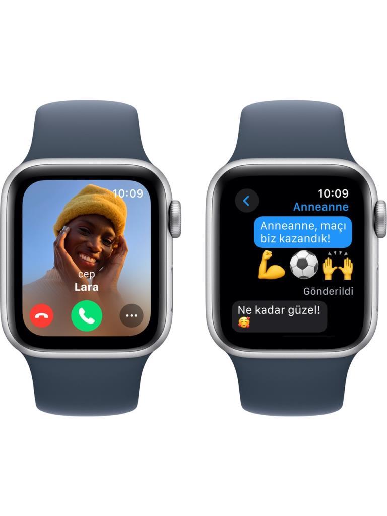 Apple Watch SE 2 2023 GPS 40mm Gümüş Rengi Alüminyum Kasa ve Fırtına Mavisi Spor Kordon Akıllı Saat (Apple Türkiye Garantili)