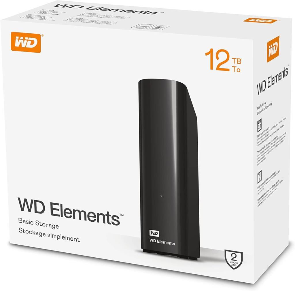 قرص صلب محمول Western Digital Elements Desktop سعة 12 تيرابايت WDBWLG0120HBK مقاس 3.5 بوصة بمنفذ USB 3.0 