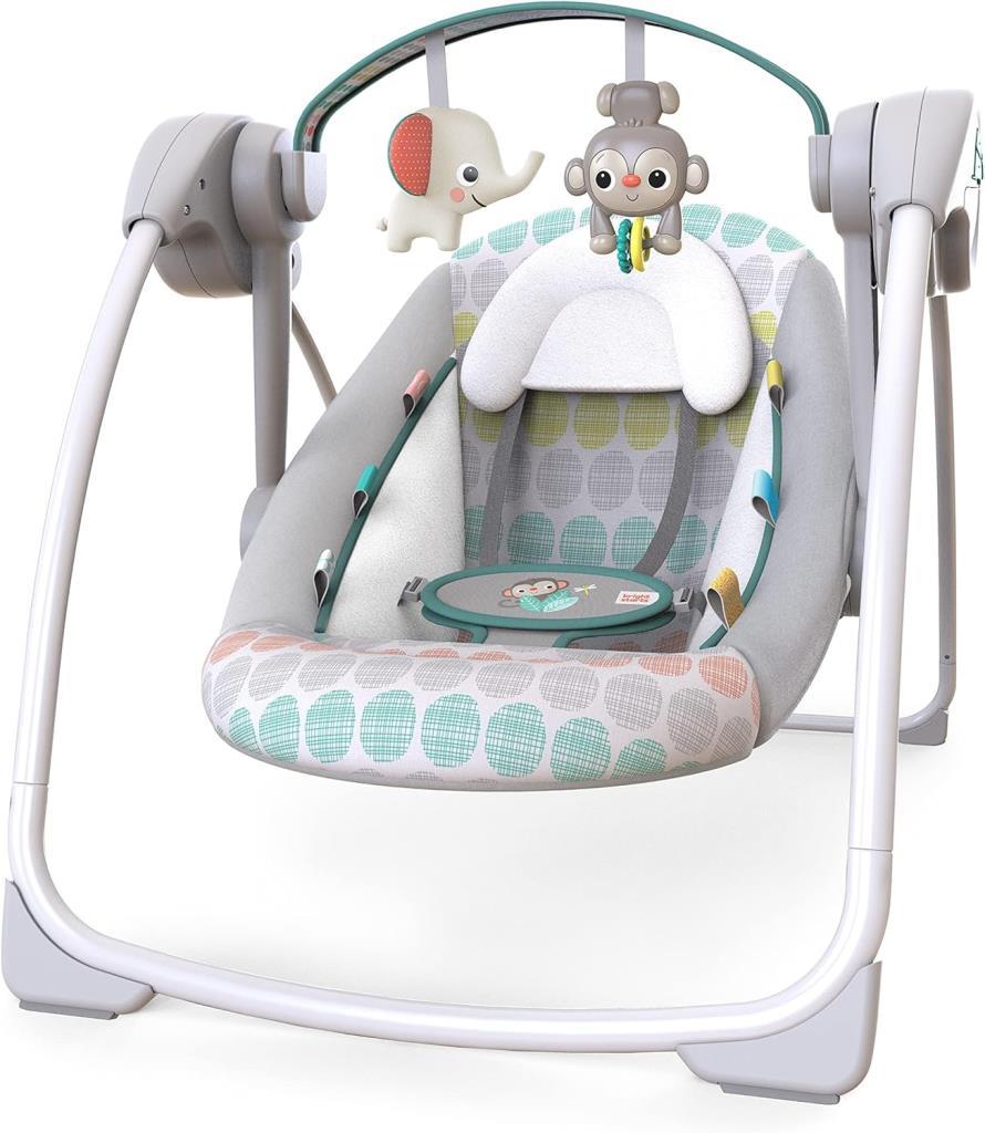 Starts Bebek Salıncağı, Uyarlanabilir Hız, Kumaş Oyuncaklar, Müzik, Çıkarılabilir Oyuncak Barı, 0-9 Ay 3-9 kg (Tuhaf Vahşi) ile Portatif Otomatik 6 Vitesli - Outlet