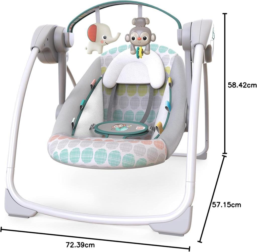 Starts Bebek Salıncağı, Uyarlanabilir Hız, Kumaş Oyuncaklar, Müzik, Çıkarılabilir Oyuncak Barı, 0-9 Ay 3-9 kg (Tuhaf Vahşi) ile Portatif Otomatik 6 Vitesli - Outlet
