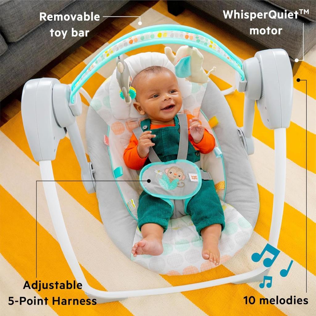 Starts Bebek Salıncağı, Uyarlanabilir Hız, Kumaş Oyuncaklar, Müzik, Çıkarılabilir Oyuncak Barı, 0-9 Ay 3-9 kg (Tuhaf Vahşi) ile Portatif Otomatik 6 Vitesli - Outlet