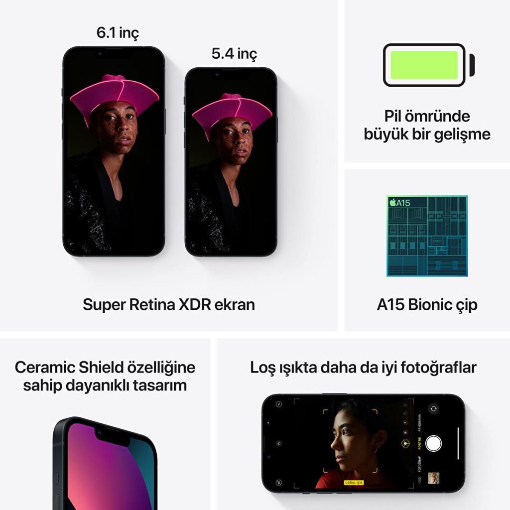 Yenilenmiş iPhone 13 256 GB Gece Yarısı Cep Telefonu (1 Yıl Garantili) - A Kalite
