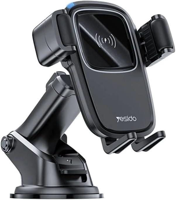 YESIDO 2in1 Izgara Klipsli ve Yapışkanlı Ayarlanabilir 15W Kablosuz Şarjlı Araç Telefon Tutucu - Teşhir