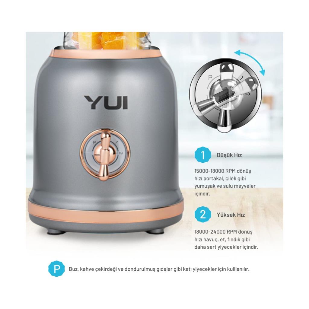 Yui M-18 3'ü 1 Arada Retro Gri 300 W Smoothie Blender Set