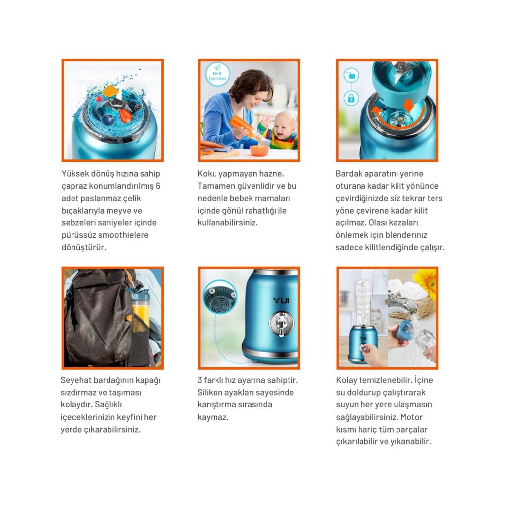 Yui M-18 3'ü 1 Arada Retro Gri 300 W Smoothie Blender Set