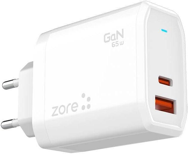 Zore Always-01 GaN Tech Type-C PD4.0 USB-A QC3.0 Hızlı Şarj Özellikli Seyahat Şarj Başlığı 65W Beyaz Teşhir