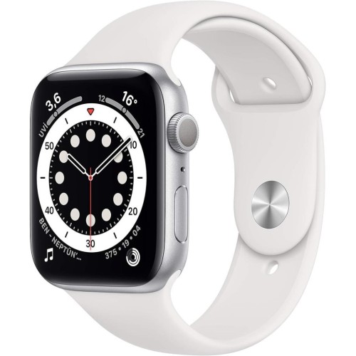 Apple Watch Series 6 GPS, 44 mm Gümüş Rengi Alüminyum Kasa ve Beyaz Spor Kordon Teşhir