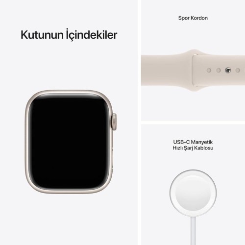 Apple Watch Series 7 GPS 45mm Yıldız Işığı Alüminyum Kasa ve Spor Kordon Akıllı Saat Teşhir