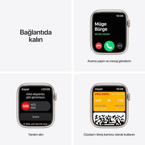 Apple Watch Series 7 GPS 45mm Yıldız Işığı Alüminyum Kasa ve Spor Kordon Akıllı Saat Teşhir