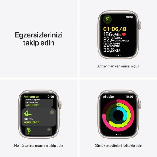 Apple Watch Series 7 GPS 45mm Yıldız Işığı Alüminyum Kasa ve Spor Kordon Akıllı Saat Teşhir