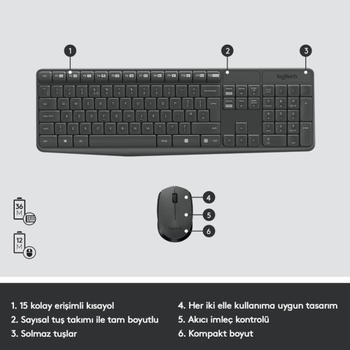 Logitech MK235 920-007925 Kablosuz Klavye Mouse Seti Outlet