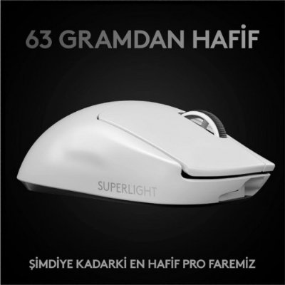 Logitech G PRO X Superlight 910-005943 Beyaz Lightspeed Hero Şarjlı Optik Kablosuz Oyuncu Mouse - Outlet