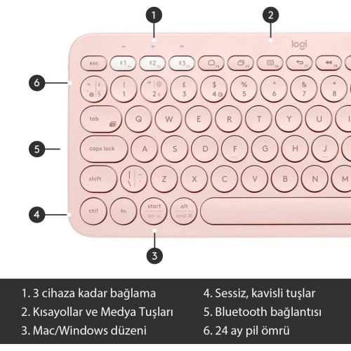 Logitech K380 Pembe Kablosuz Klavye Outlet