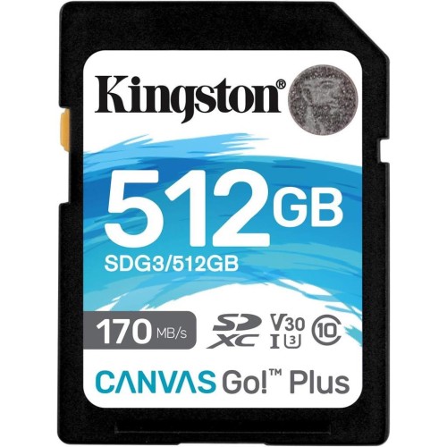 Kingston 512 GB Canvas Go Plus SDXC C10 UHS-I U3 V30 170 MB/s SDG3/512GB Hafıza Kartı Outlet