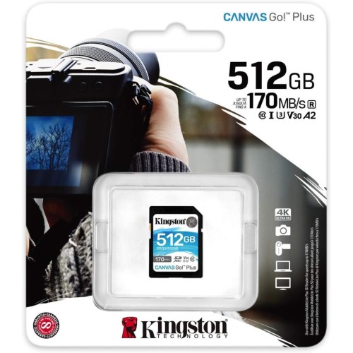 Kingston 512 GB Canvas Go Plus SDXC C10 UHS-I U3 V30 170 MB/s SDG3/512GB Hafıza Kartı Outlet