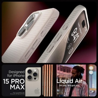 Spigen iPhone 15 Pro Max Kılıf Liquid Air Natural Titanium - ACS07212