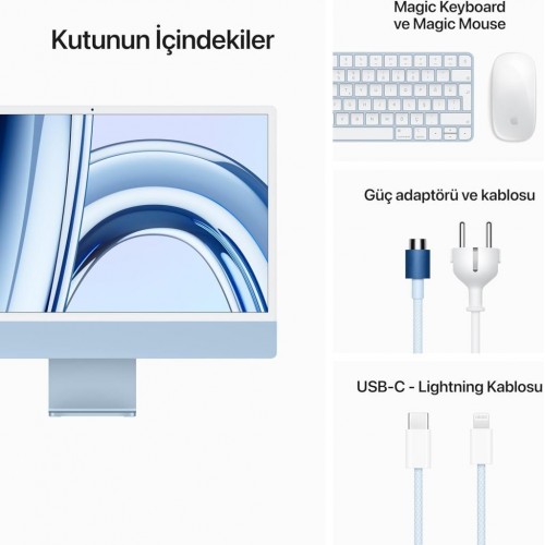 iMac Gümüş MQR93TU/A Apple M3 8 GB 256 GB SSD 24" 4.5K All in One PC