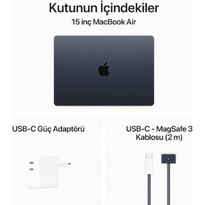 MacBook Air M3 8 GB 256 GB SSD 15.3" MRYU3TU/A Gece Yarısı(İthalatçı Garantili)