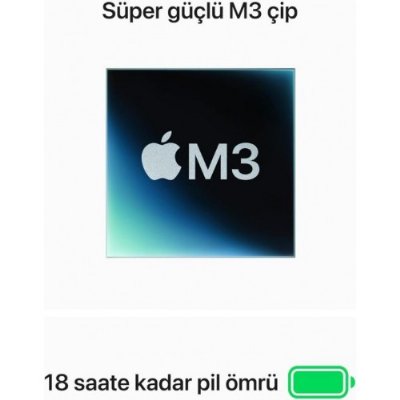 MacBook Air M3 8 GB 256 GB SSD 15.3" MRYU3TU/A Gece Yarısı (İthalatçı Garantili)