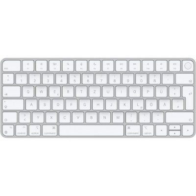 Apple Touch ID özellikli Magic Keyboard: Bluetooth, şarj edilebilir. Apple çipe sahip Mac bilgisayarlarla çalışır; Almanca, Beyaz Tuşlar