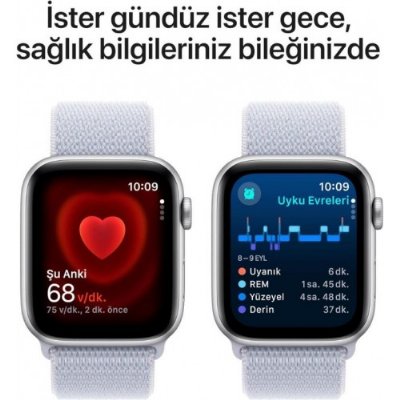 Apple Watch SE 2 2023 GPS 40mm Gümüş Rengi Alüminyum Kasa ve Bulut Mavisi Spor Loop Kordon Akıllı Saat