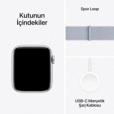 Apple Watch SE 2 2023 GPS 40mm Gümüş Rengi Alüminyum Kasa ve Bulut Mavisi Spor Loop Kordon Akıllı Saat