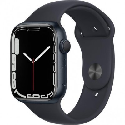 Apple Watch Series 7 GPS 45mm Gece Yarısı Alüminyum Kasa ve Spor Kordon Akıllı Saat - TEŞHİR