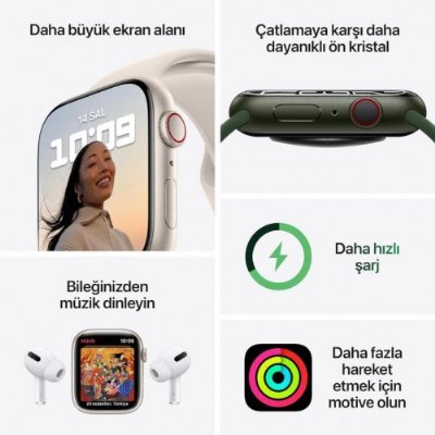 Apple Watch Series 7 GPS + Cellular 41mm Yıldız Işığı Alüminyum Kasa ve Spor Kordon Akıllı Saat - Teşhir