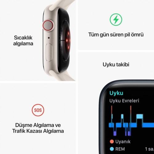 Apple Watch Series 8 GPS + Cellular 41mm Gümüş Paslanmaz Çelik Kasa ve Spor Kordon Akıllı Saat - Outlet