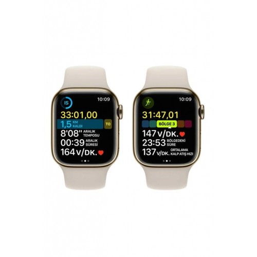 Apple Watch Series 8 GPS + Cellular 41mm Altın Paslanmaz Çelik Kasa ve Spor Kordon Akıllı Saat - Outlet