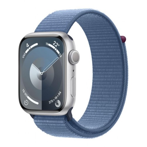 Apple Watch Series 9 GPS 45mm Gümüş Rengi Alüminyum Kasa ve Buz Mavisi Spor Loop Kordon Akıllı Saat