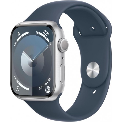 Apple Watch Series 9 GPS 45mm Gümüş Rengi Alüminyum Kasa ve Fırtına Mavisi Spor Kordon Akıllı Saat