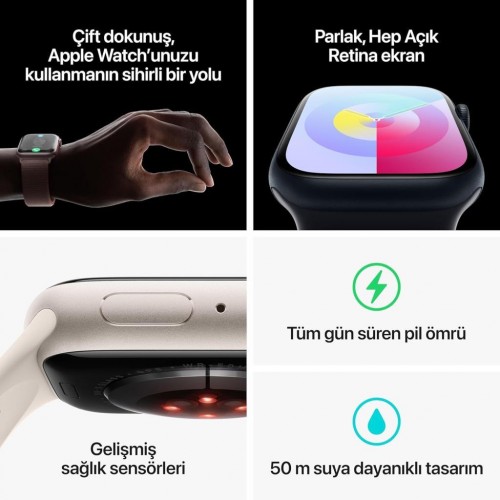 Apple Watch Series 9 GPS 45mm Gümüş Rengi Alüminyum Kasa ve Fırtına Mavisi Spor Kordon Akıllı Saat