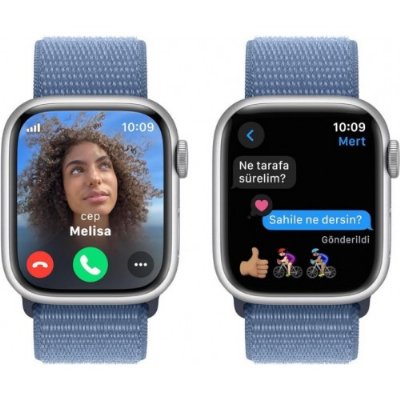 Apple Watch Series 9 GPS + Cellular 45mm Gümüş Rengi Alüminyum Kasa ve Buz Mavisi Spor Loop Kordon Akıllı Saat