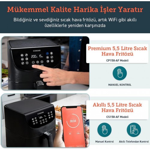 Cosori Premium XXL Airfryer 5.5 lt Yağsız Siyah Fritöz - Outlet 